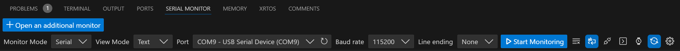 Serial monitor settings