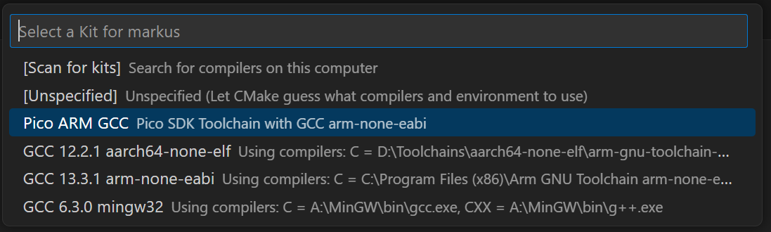 CMake kit selection